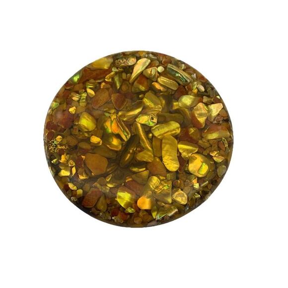 Vintage MCM Amber Plympton's Lucite & Genuine Abalone Shell Trivet Decor - Picture 1 of 6